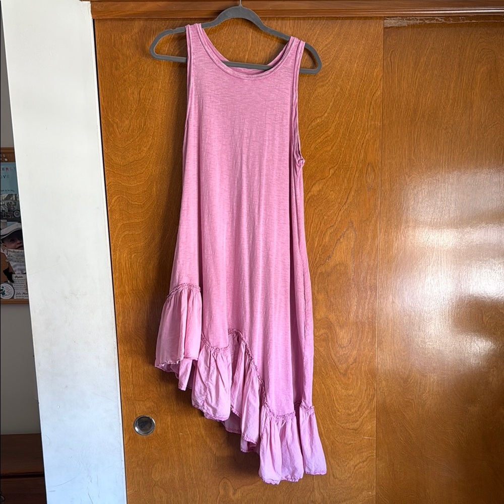 Pink Ruffled Asymmetrical High-Low Sundress